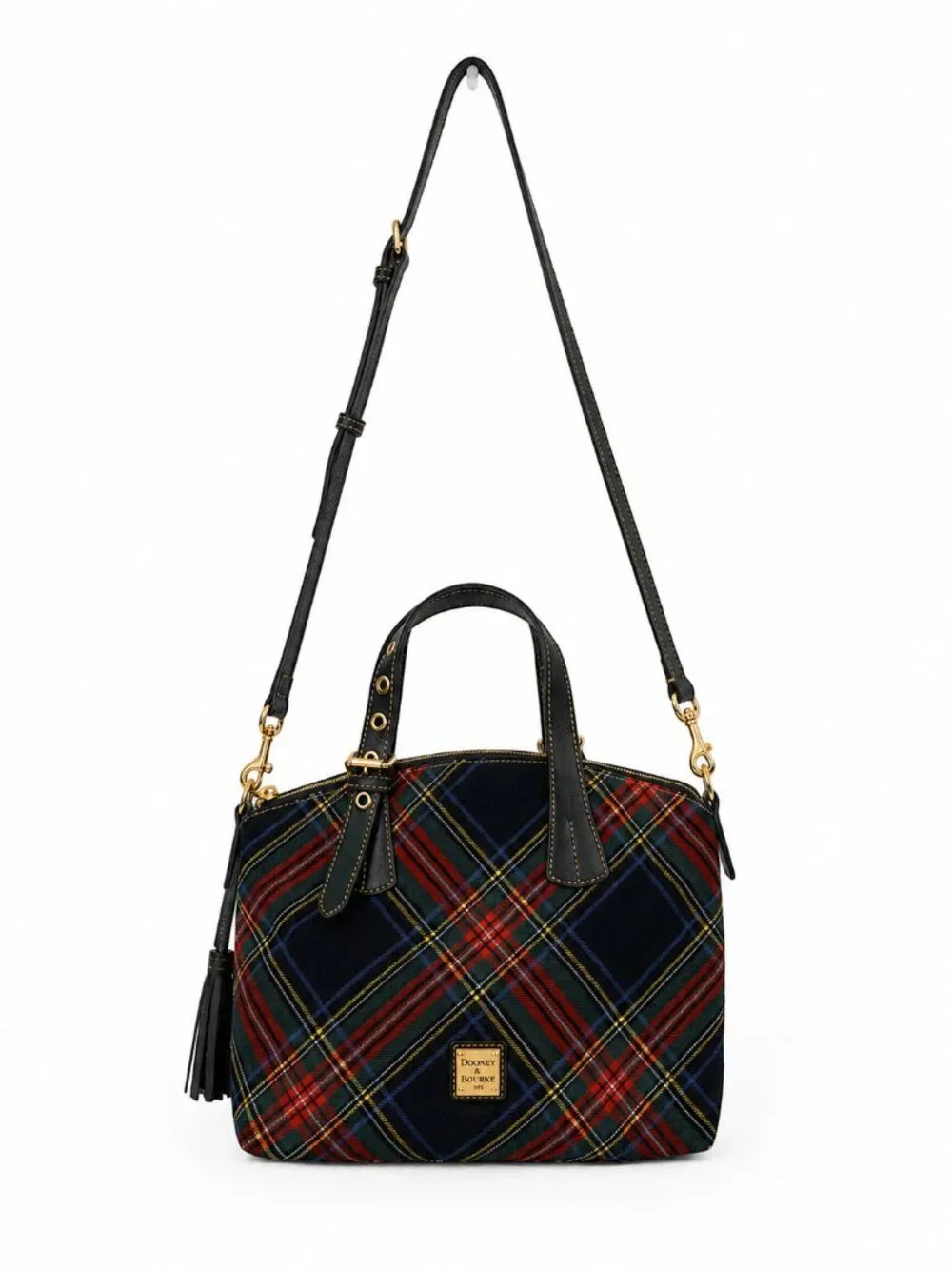 Dooney & Bourke Black Tartan Plaid Large Satchel Purse Crossbody